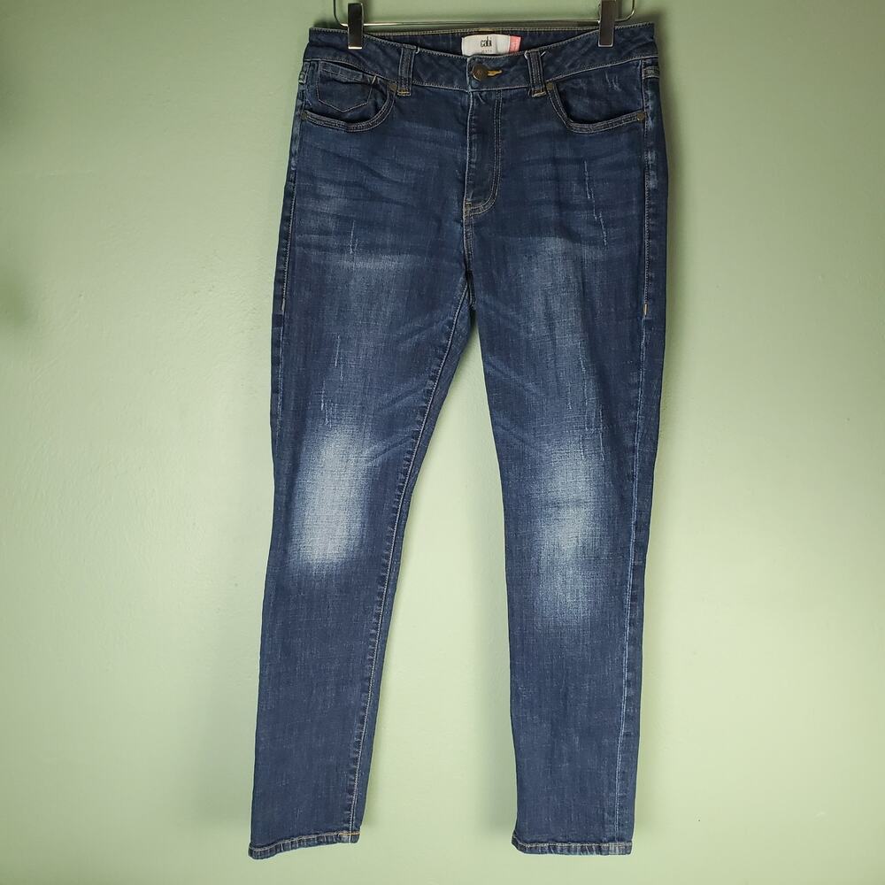 Cabi Womens High Straight Distressed Dark Wash Jeans Size 8